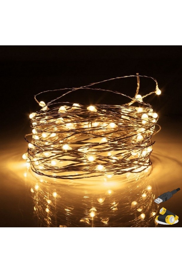 Гірлянда-роса LED30 довжина 3м теплий білий на батарейках + USB